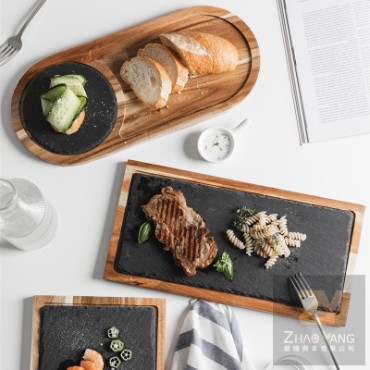 solid wood snack tray wooden tray black slate plate,朝暘興業有限公司